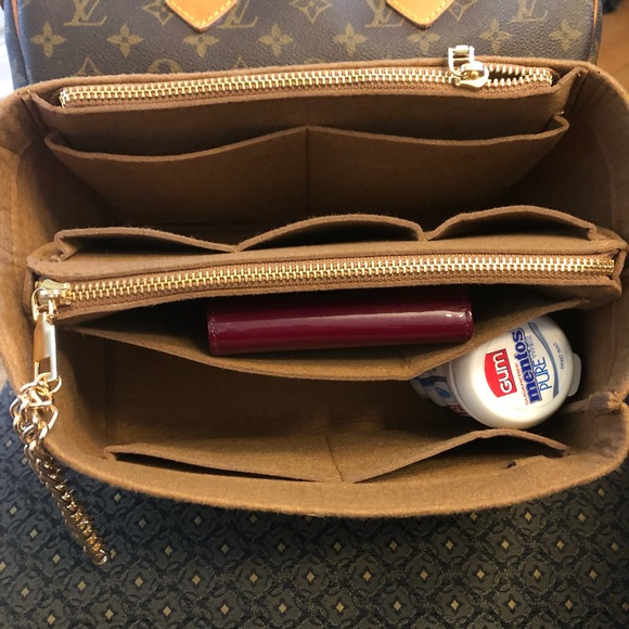 Purse tote Large warm brown insert shaper MM 35 middle divider gold hardware - Picture 7 of 7